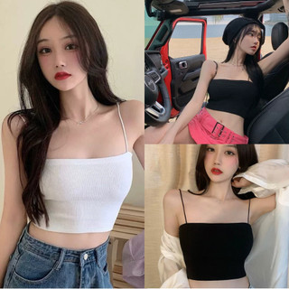 Áo thun 2 dây croptop nữ ôm body gợi cảm màu đen trắng dáng sát nách VANISA CT032