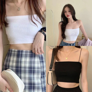 Áo croptop 2 dây nữ form ôm thun cotton siêu basic dễ phối đồ màu đen trắng VANISA CT032
