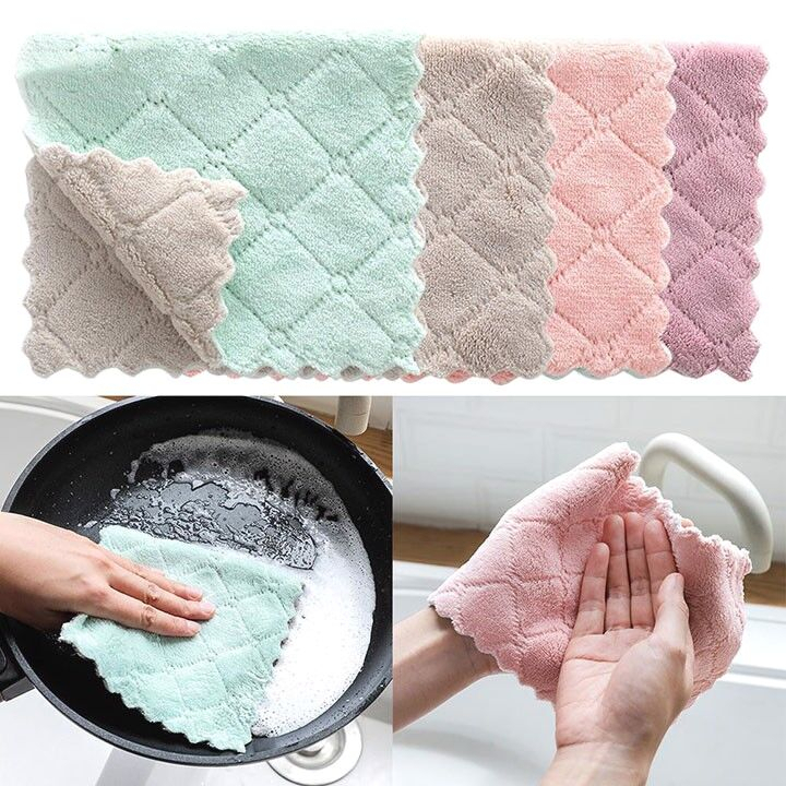 Combo 5 Khăn Lau Bếp Đa Năng 2 Mặt Siêu Thấm Nước,
