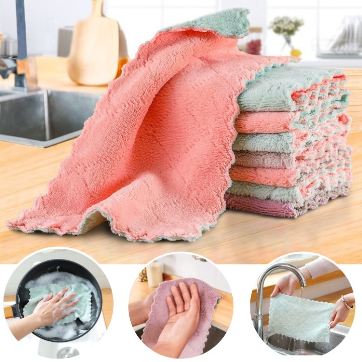 Combo 5 Khăn Lau Bếp Đa Năng 2 Mặt Siêu Thấm Nước,