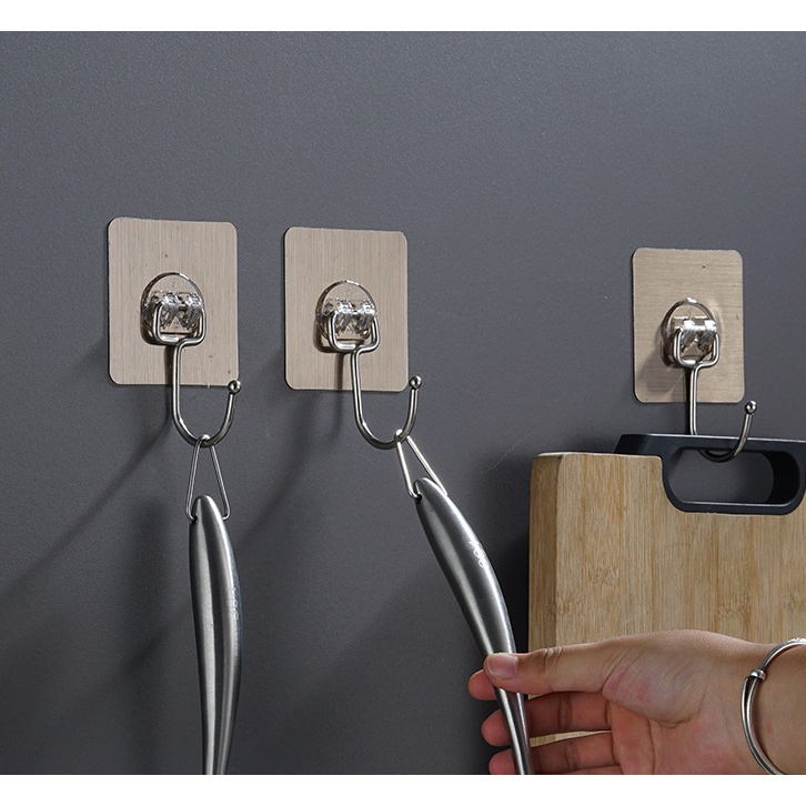Móc Dán Tường Inox, Móc Dán Đơn Đa Năng Dán Tường, Nhà Bếp, Nhà Tắm Treo Móc Đồ Tiện Lợi