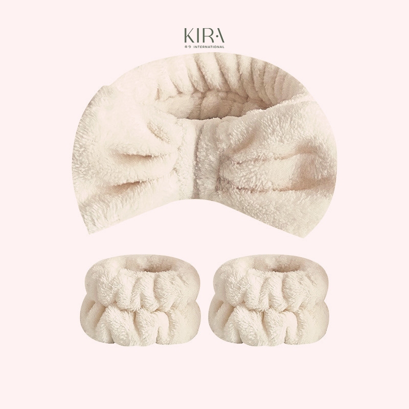 Băng đô rửa mặt, dây đeo cổ tay chống nước, set phụ kiện skincare sang chảnh, chất nhung co giãn