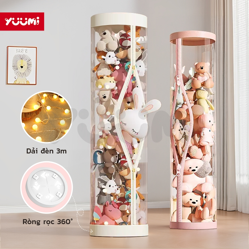 Yuumi nhựa trong suốt hộp thùng đựng đồ chơi nhồi bông em bé chống bụi nước tặng dải đèn