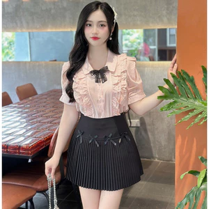 Áo sơ mi cộc tay bèo ngực kèm nơ cổ A2666 Kymie
