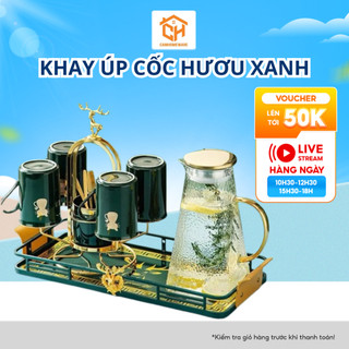 Giá Úp Ly Cốc Sơn Tĩnh Điện Quai Gỗ Sang Trọng Cam Homeware