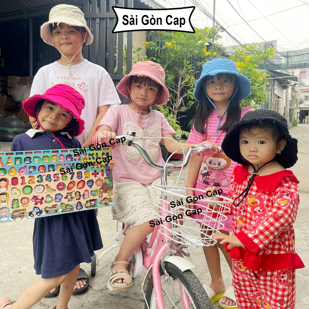 Mũ trẻ em | Mũ Bucket Tua Rua Trơn Form Unisex Nam Nữ
