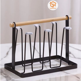 Giá Úp Ly Cốc Sơn Tĩnh Điện Quai Gỗ Sang Trọng Cam Homeware