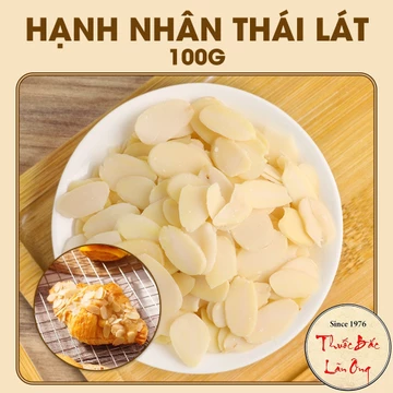 Nhân hạnh nhân thái lát 100g (Hạnh nhân sống, nguyên liệu làm bánh) - Thuốc Bắc Lãn Ông