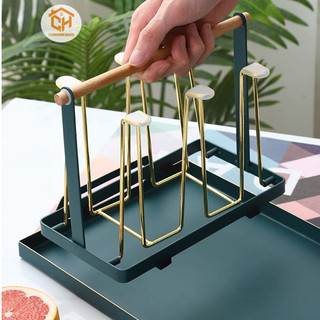 Giá Úp Ly Cốc Sơn Tĩnh Điện Quai Gỗ Sang Trọng Cam Homeware
