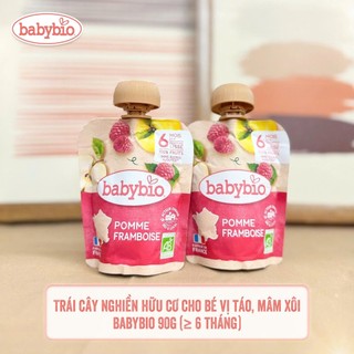 Trái cây nghiền hữu cơ cho bé vị táo, mâm xôi Babybio 90g (≥ 6 tháng)