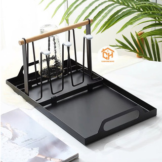 Giá Úp Ly Cốc Sơn Tĩnh Điện Quai Gỗ Sang Trọng Cam Homeware