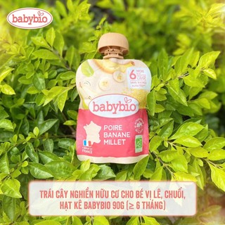 Trái cây nghiền hữu cơ cho bé vị lê, chuối, hạt kê Babybio 90g (≥ 6 tháng)