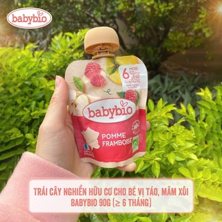Trái cây nghiền hữu cơ cho bé vị táo, mâm xôi Babybio 90g (≥ 6 tháng)