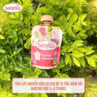 Trái cây nghiền hữu cơ cho bé vị táo, mâm xôi Babybio 90g (≥ 6 tháng)