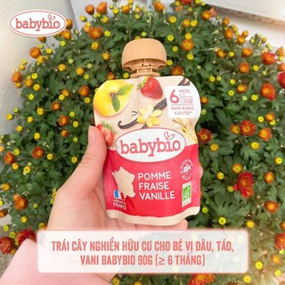 Trái cây nghiền hữu cơ cho bé vị dâu, táo, vani Babybio 90g (≥ 6 tháng)