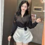 Sơ mi nữ lụa cổ chéo công sở kèm hoa A2079 Kymie
