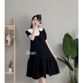 Váy bầu công sở ANAN thiết kế kiểu đuôi cá nhún cổ lệch đính bông