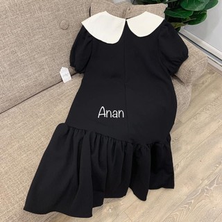 Váy bầu công sở ANAN thiết kế kiểu đuôi cá nhún cổ lệch đính bông