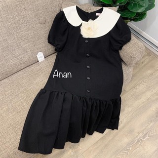 Váy bầu công sở ANAN thiết kế kiểu đuôi cá nhún cổ lệch đính bông