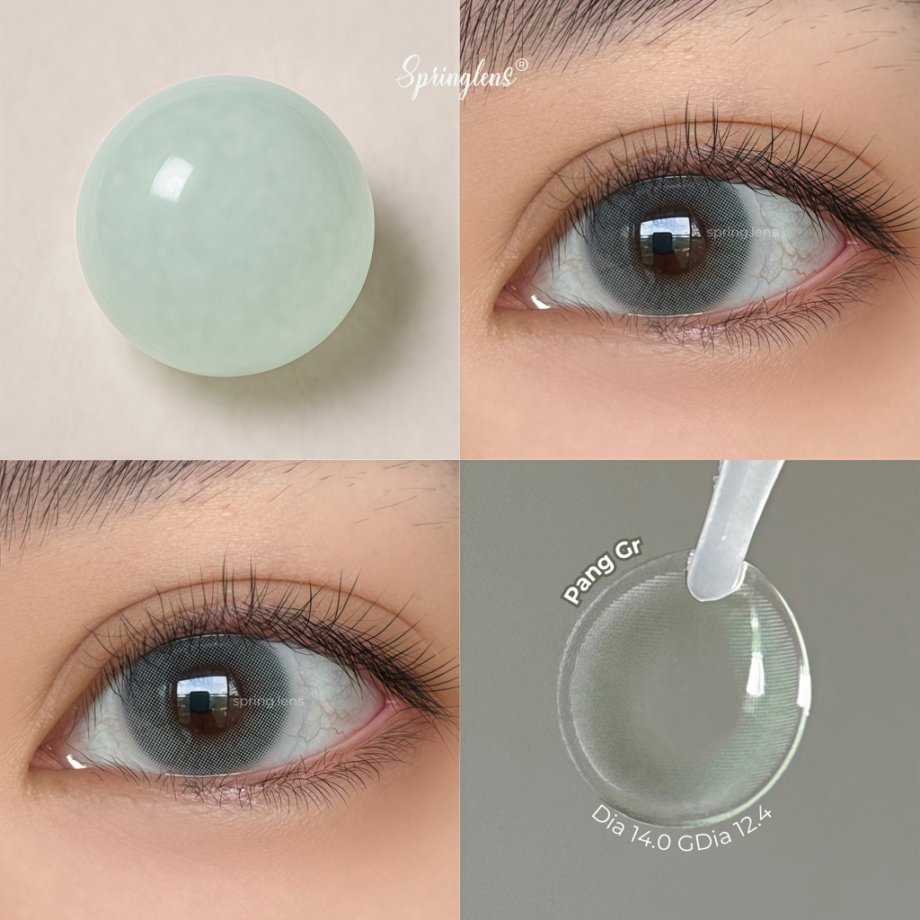 Kính áp tròng xám Pang Gray pha xanh ngọc không giãn 1 tháng | Spring Lens