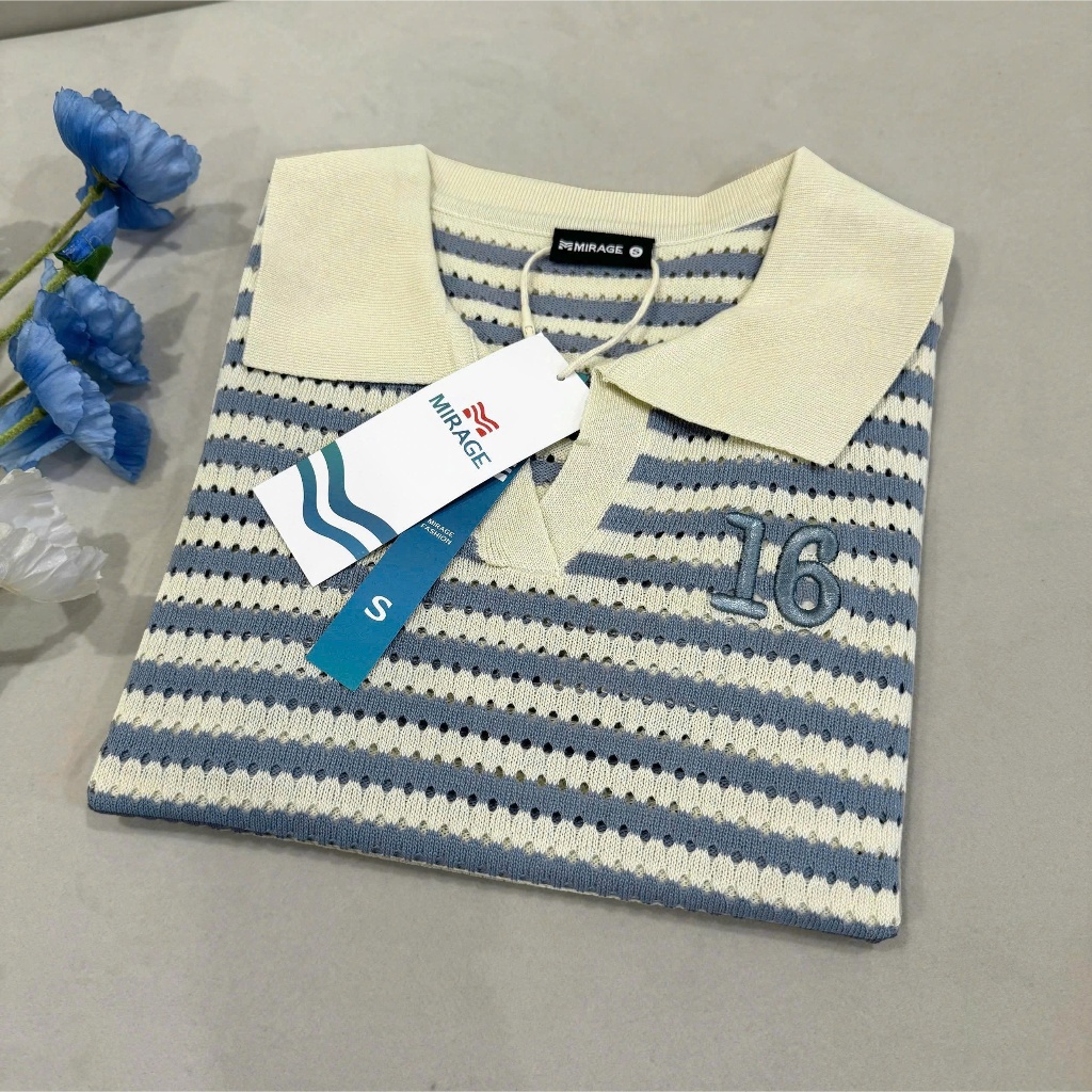 Áo Len Mirage Sọc Kem Xanh Local Brand Chất Len Mongtoghi Mềm Mịn Thoáng Mát.
