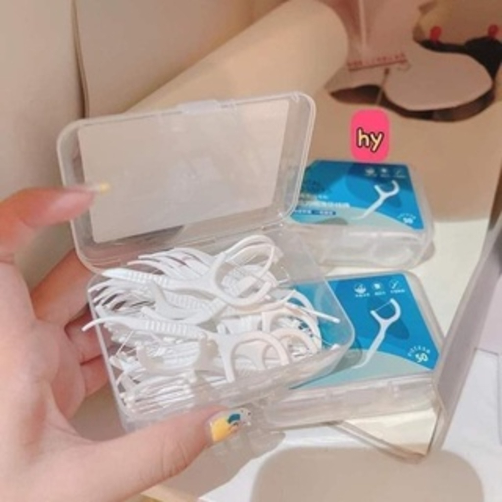 1 Hộp 50 Chiếc Tăm Chỉ Nha Khoa DENTAL FLOSSERS Sợi Chỉ Mảnh,Tăm Xỉa Răng