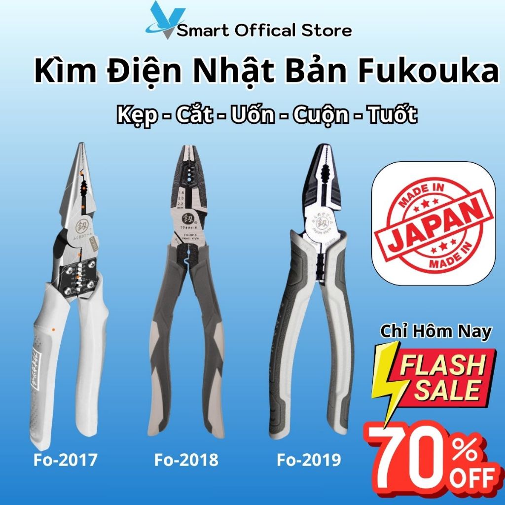 Kìm Điện Đa Năng 5in1 Nhập Khẩu Nhật Bản Chính Hãng, Kìm Fukouka Kẹp-Cắt-Uốn-Tuốt Dây Điện, Dây Cáp, Bấm COS Đa Năng
