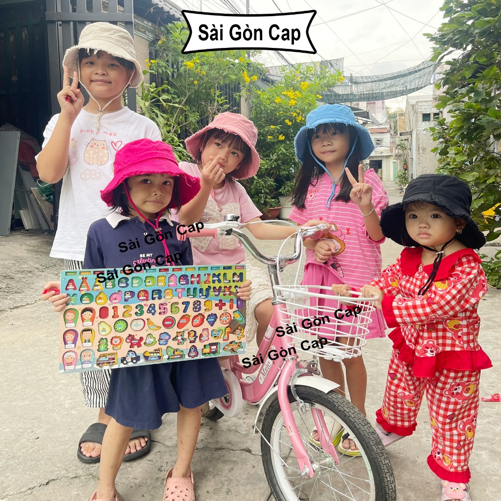 Mũ trẻ em | Mũ Bucket Tua Rua Trơn Form Unisex Nam Nữ