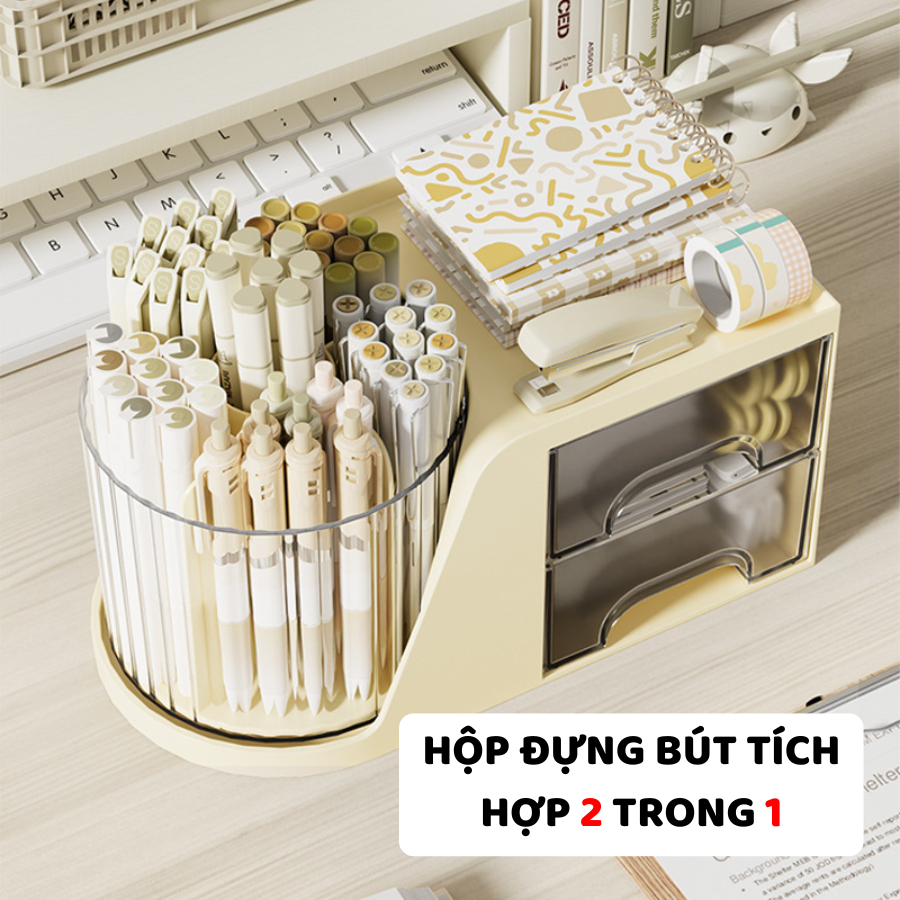 Hộp Đựng Bút Để Bàn ENODA HOME, Khay Ngăn Kéo Đựng Văn Phòng Phẩm Có Ống Đựng Bút Xoay Tròn P056