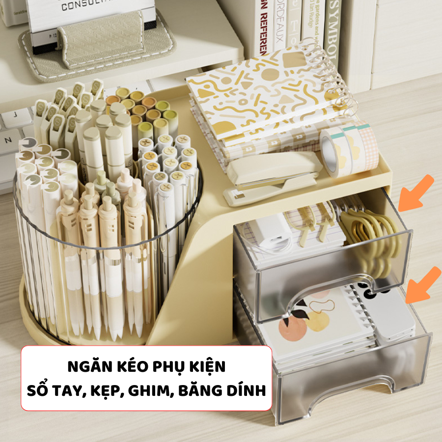 Hộp Đựng Bút Để Bàn ENODA HOME, Khay Ngăn Kéo Đựng Văn Phòng Phẩm Có Ống Đựng Bút Xoay Tròn P056