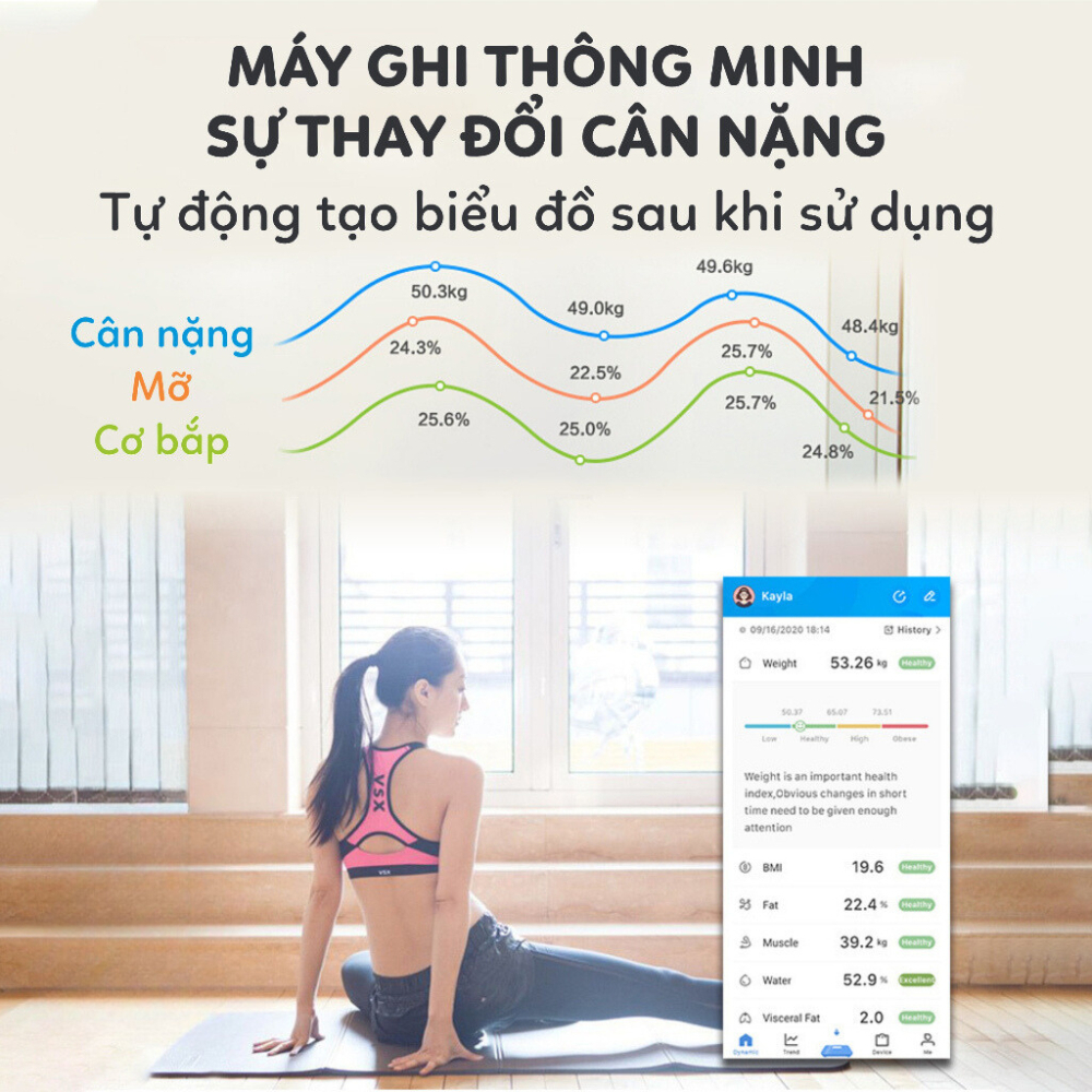 Cân Điện Tử Sức Khỏe Thông Minh - Kết nối trực tiếp với điện thoại