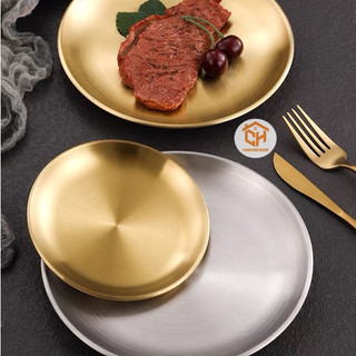Đĩa- Dĩa Tròn Inox Mạ Vàng Bày Đồ Ăn, Trang Trí Phòng Bếp, Bàn Thờ Cam Homeware