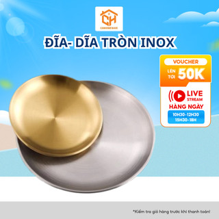 Đĩa- Dĩa Tròn Inox Mạ Vàng Bày Đồ Ăn, Trang Trí Phòng Bếp, Bàn Thờ Cam Homeware