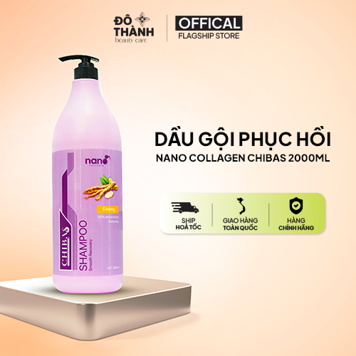 Dầu gội đầu mượt tóc Nano Collagen Chibas làm sạch da đầu giúp tóc bóng mượt mềm mại dành cho mọi loại tóc 2000ml