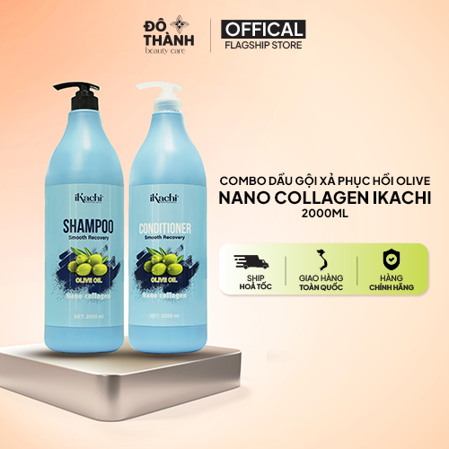 Combo gội xả phục hồi Olive Nano Collagen IKACHI cặp dầu gội xả tăng cường độ chắc khỏe tóc 2000ml