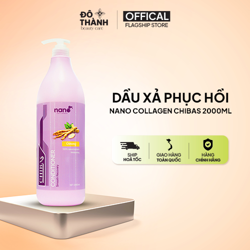 Dầu xả tóc Collagen Chibas dầu xả phục hồi hư tổn mượt tóc bóng khoẻ không gây bết dính chai 2000ml