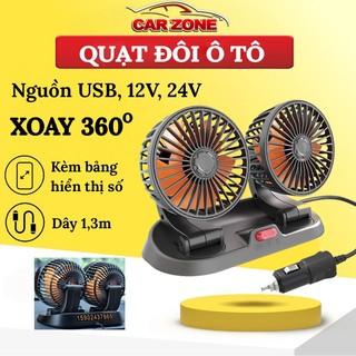 Quạt Ô Tô 12V, Quạt 24V Xe Tải – Xoay 360 Độ Tiện Ích, Có 3 Tốc Độ Gió Xoay