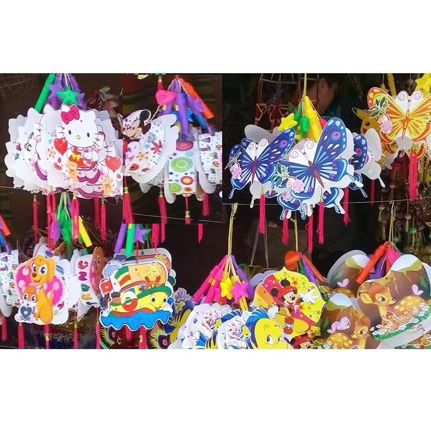 Set 10 đèn lồng trung thu 2 mảnh có đèn nhạc cho bé trai bé gái