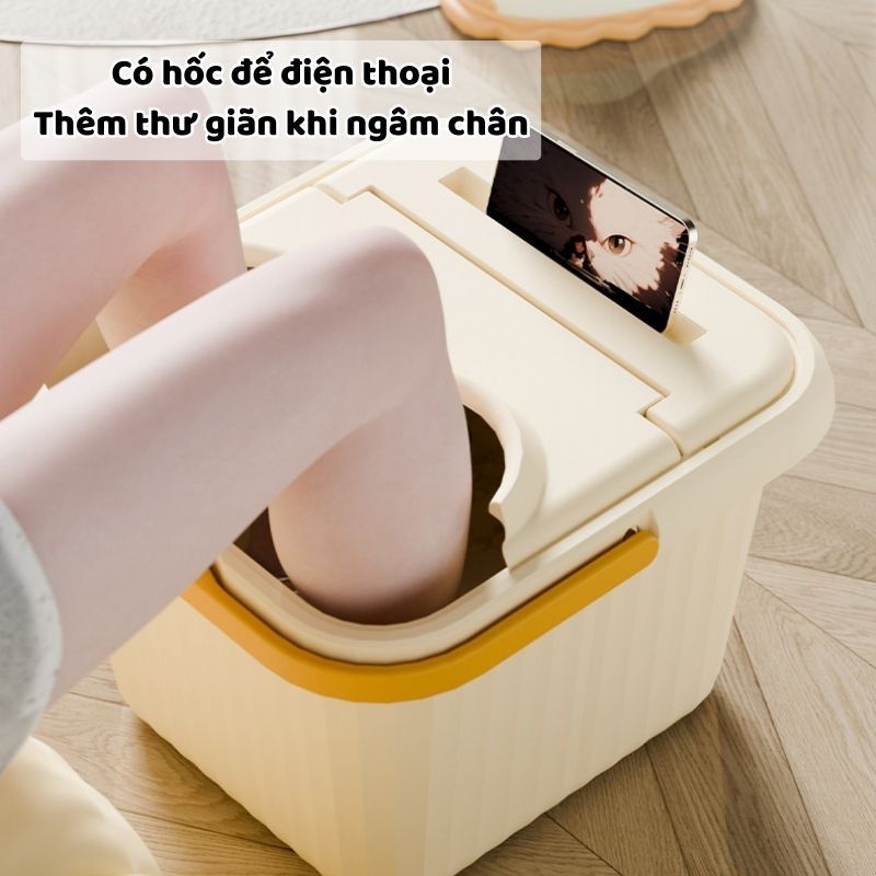 Chậu Ngâm Chân Massage Đa Năng ENODA HOME, Bồn Ngâm Chân Thiết Kế Có Nắp Có Khe Đựng Điện Thoại C010