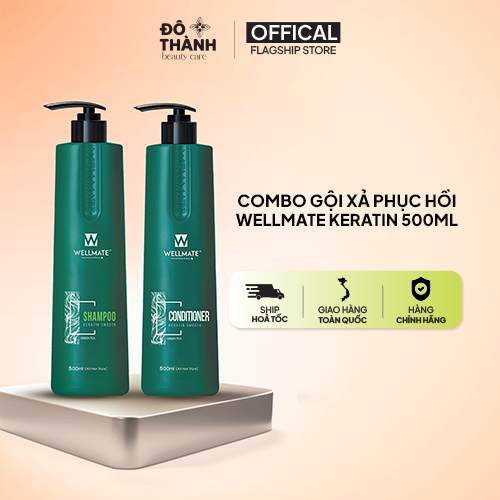 Combo dầu gội dầu xả Keratin Wellmate làm sạch sâu phù hợp cho mọi loại tóc dung tích 500ml