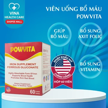Viên Sắt POWVITA Nhập Khẩu USA, Dành Cho Người Thiếu Máu Cần Bổ Sung Sắt, Axit Folic, Sắt Cho Bà Bầu