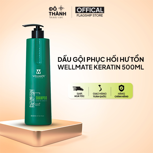 Dầu gội đầu trà xanh phục hồi hư tổn Wellmate Keratin làm sạch sâu nuôi dưỡng tóc bóng mượt 500ml