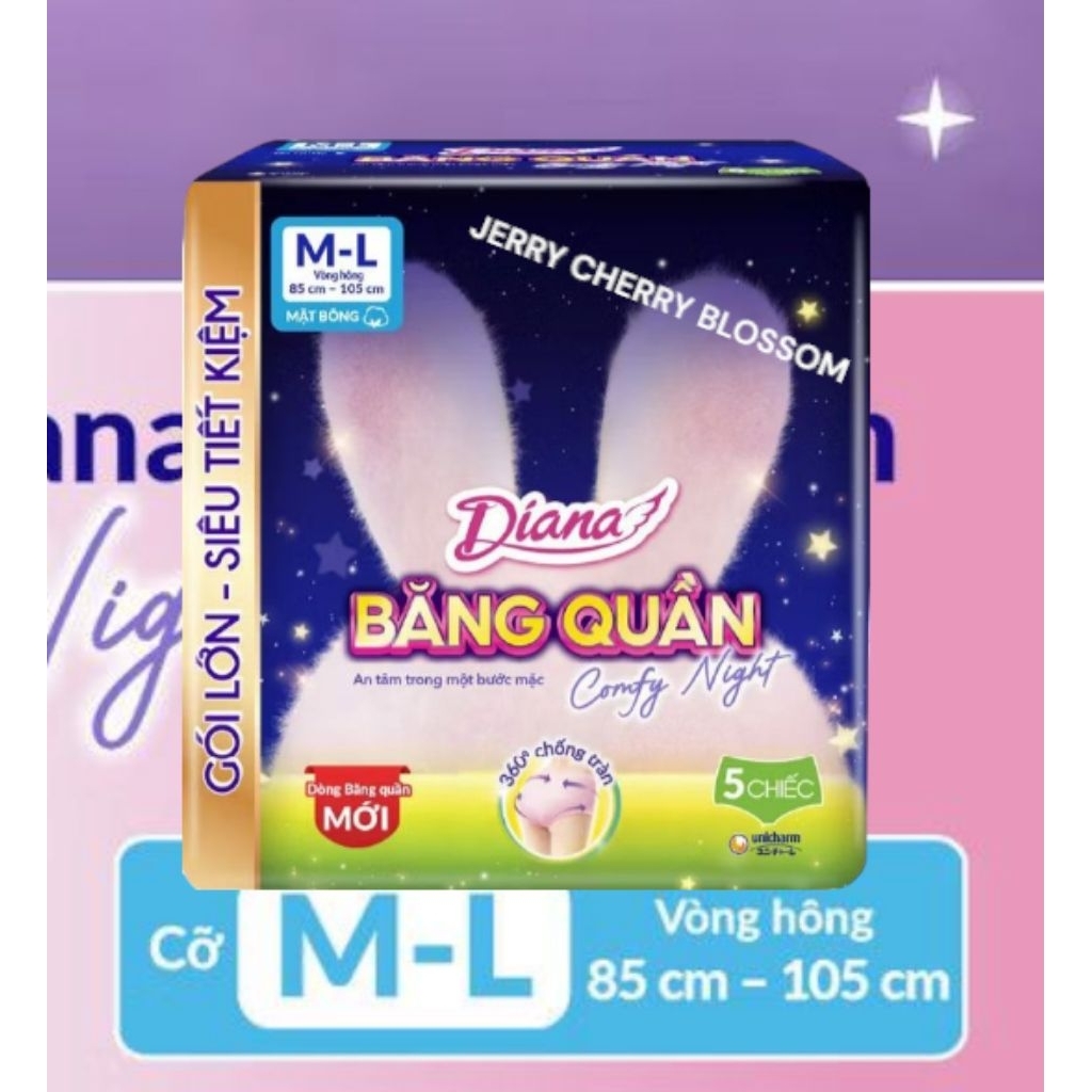 Băng vệ sinh quần Diana Comfy Night size SM/ML (2 miếng/5 miếng)