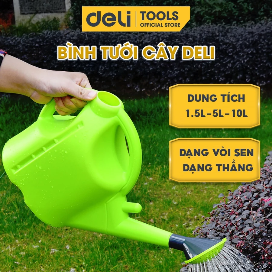 Bình tưới cây vòi dài hoa sen Deli Cao Cấp 1.5L/5L/10L - Đầu vòi có thể tháo tiện lợi - inbonsai.com