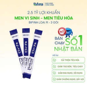 Men vi sinh Bifina R Nhật Bản – Hỗ trợ tiêu hóa, giảm táo bón, chướng bụng, đầy hơi - Lẻ 3 gói (không hộp)