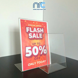 Combo 2 Bảng mica L để bàn, Bảng mica trong suốt nhiều kích thước A4, A5, A6, Bảng mica để thông tin