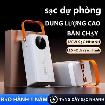 (Tặng Cáp Sạc Nhanh) sạc dự phòng pin 50000mAh 80000mAh sạc nhanh pin 120W dung lượng lớn có sẵn nhiều dây sạc