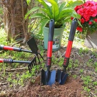 Bộ Dụng Cụ Làm Vườn Đa Năng 4 Món: Xẻng, Cào, Cuốc 2in1, Cán Dài 41cm, Bền Bỉ