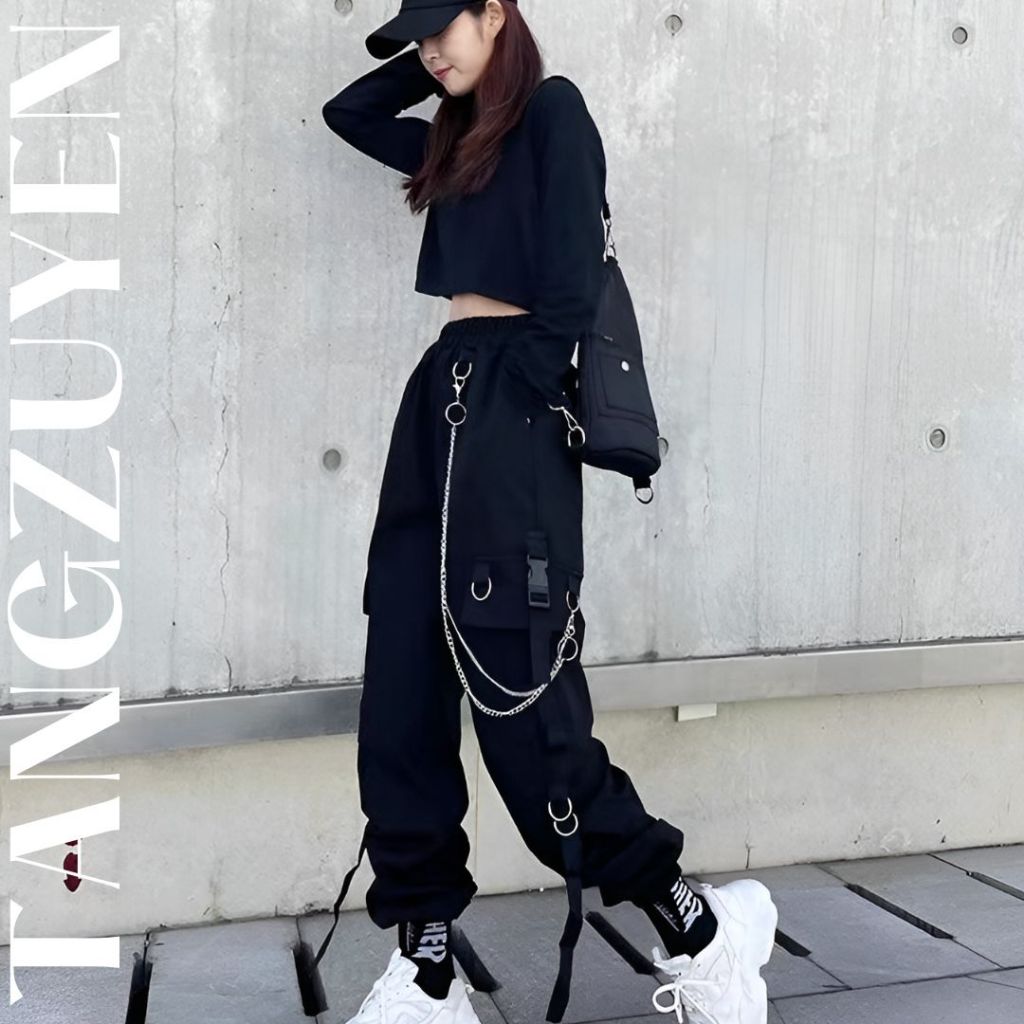 Quần kaki jogger túi hộp kèm dây xích siêu ngầu Q041 quần hiphop Unisex nam nữ