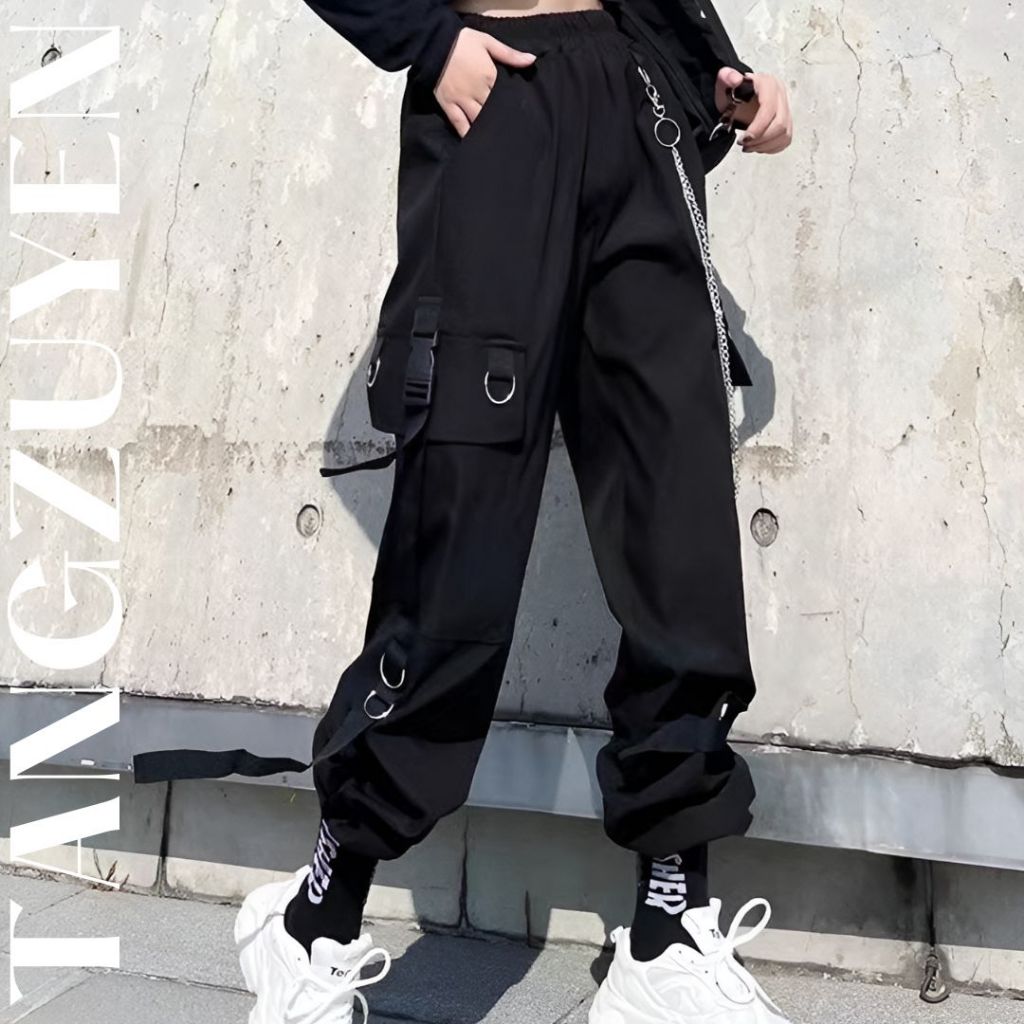 Quần kaki jogger túi hộp kèm dây xích siêu ngầu Q041 quần hiphop Unisex nam nữ